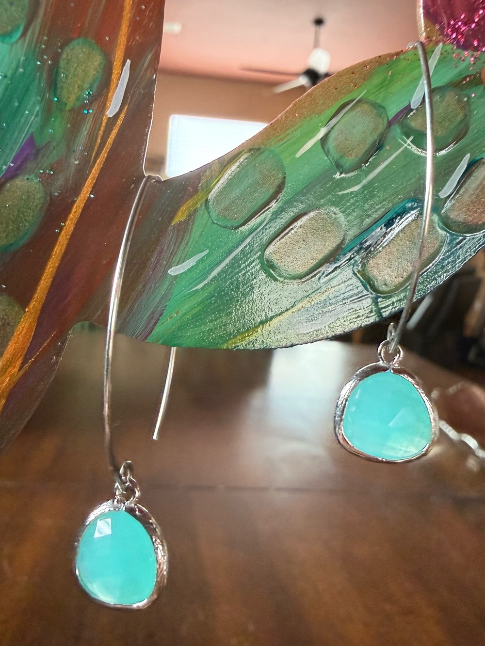 Handmade silver earrings with blue precious mineral stone